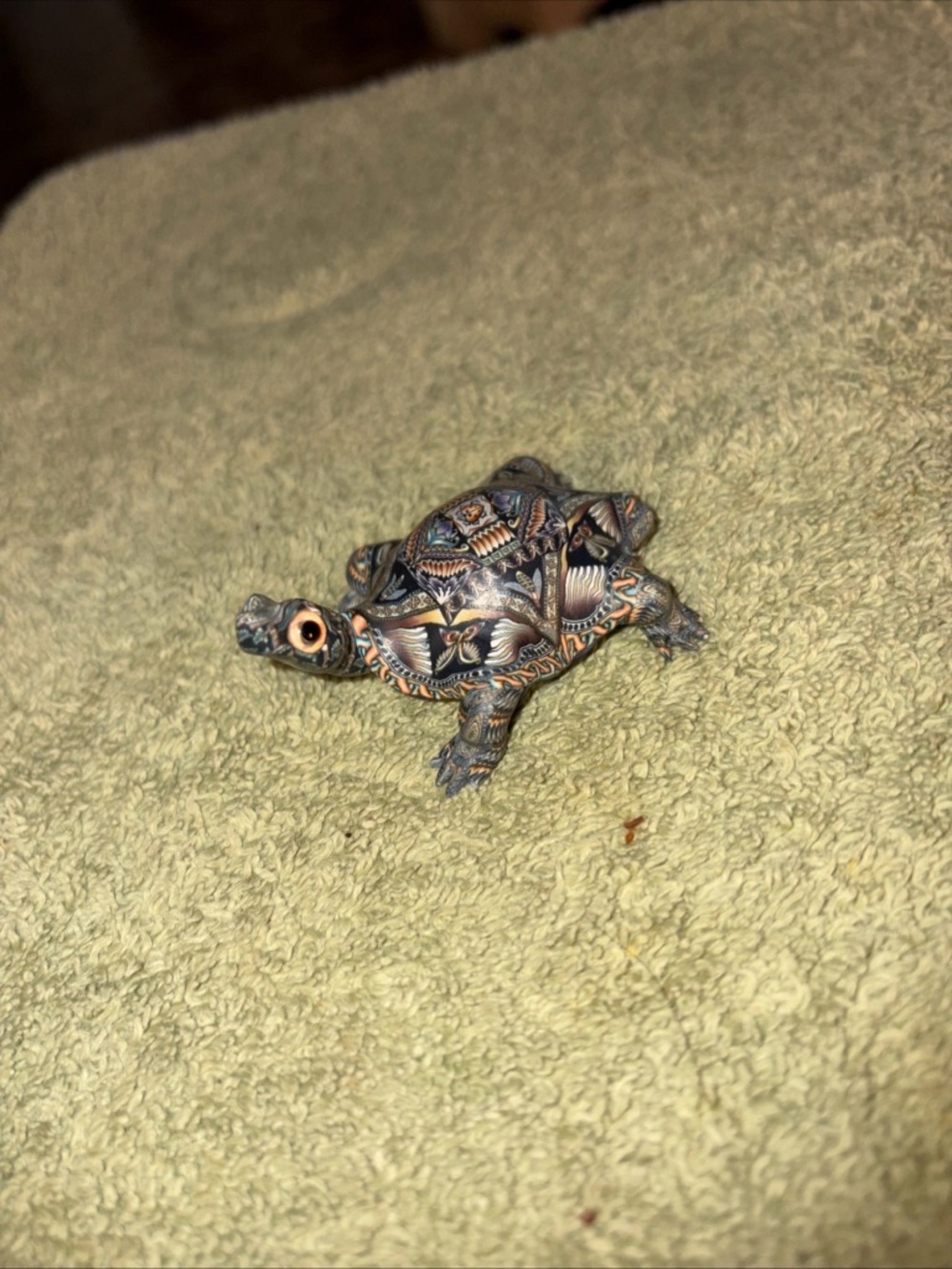Hand-Painted Decorative Turtle Figurine in Multicolor